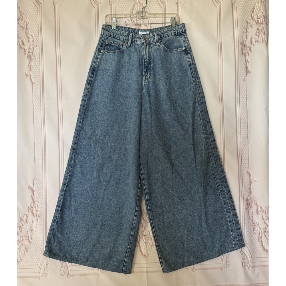 Good American Paneled Wide Leg Baggy Jeans Blue Size 6/28 30" Inseam Boho